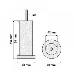 Stalen meubelpoot chroom rond ø 4,2 cm en hoogte 10 cm  (M8) 