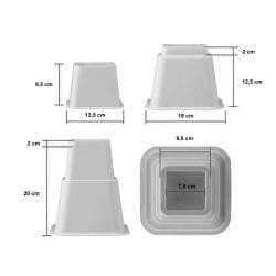 Bedverhoger zwart vierkant 19 bij 19 cm en hoogte 20 cm  van kunststof - 4 stuks