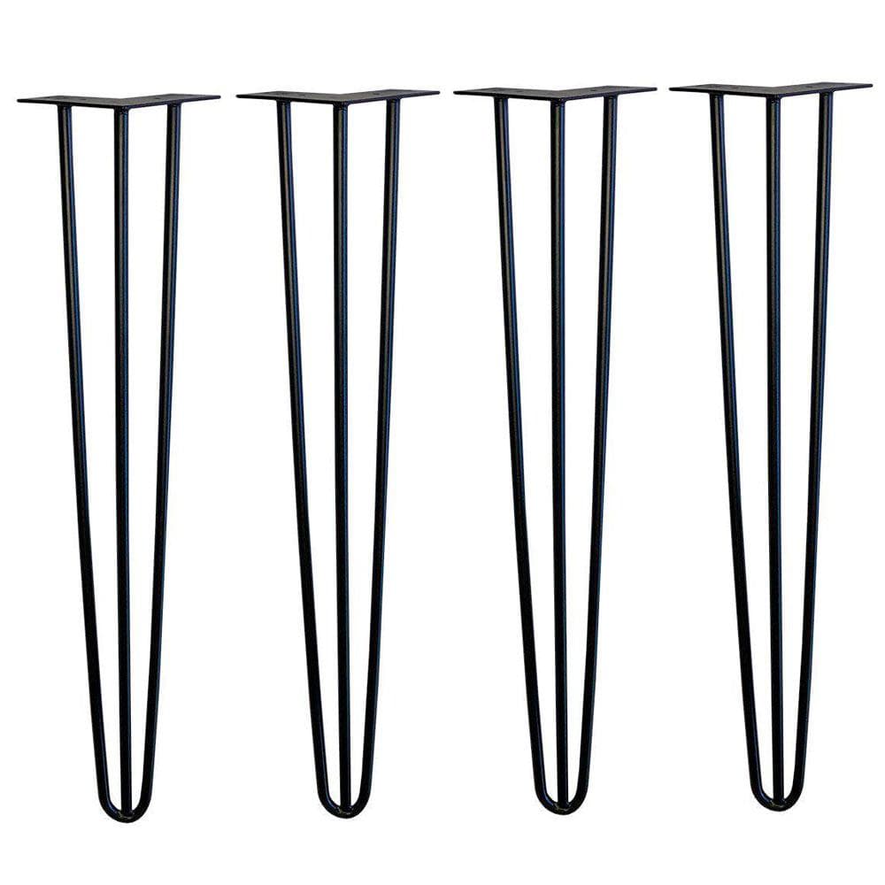 Zwarte massieve stalen 3-punt hairpin tafelpoten 72 cm (set van 4 stuks)