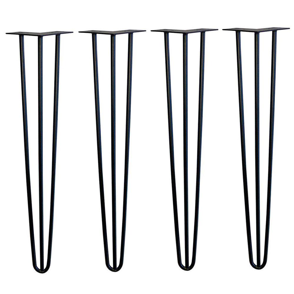 Set zwarte massieve 3-punt hairpin tafelpoot 71 cm (set van 4 stuks)