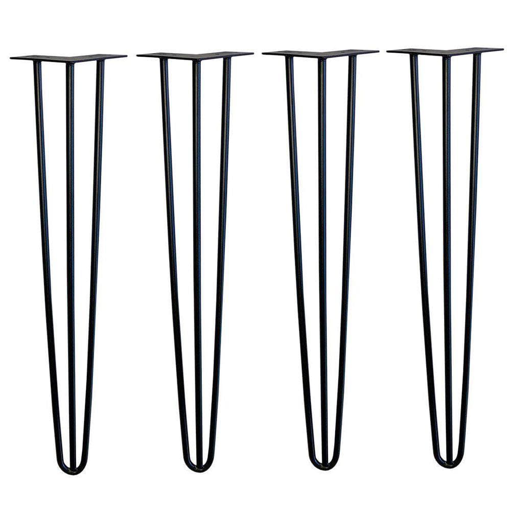 Dunne zwarte massieve stalen (Ø 1 cm) 3-punt hairpin tafelpoten 72 cm (set van 4 stuks)