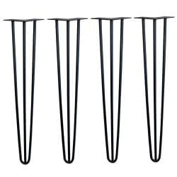 Dunne zwarte massieve stalen (Ø 1 cm) 3-punt hairpin tafelpoten 72 cm (set van 4 stuks)