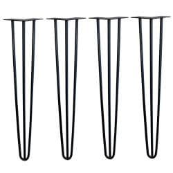 Dunne zwarte massieve stalen (Ø 1 cm)  3-punt hairpin tafelpoten 72 cm (set van 4 stuks)