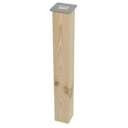 Vierkanten vuren houten meubelpoot 72 cm met bevestigingsplaat (9 x 9 cm)