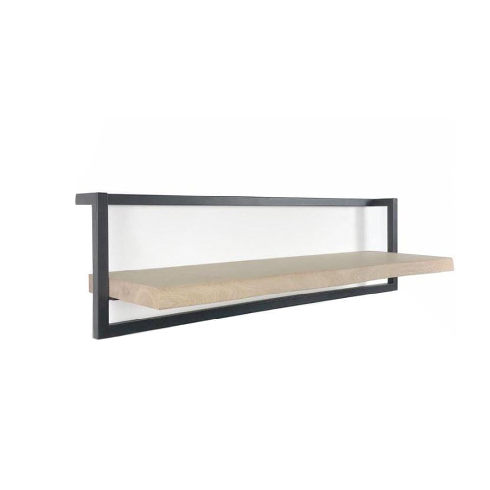 Stalen muurbeugel zwart rechthoek 106 bij 10 cm en hoogte 30 cm  (2,5 x 2,5 cm)