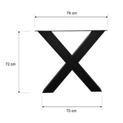 Premium stalen X tafelpoot 76 bij 10 cm en hoogte 72 cm zwart (10 x 10 cm)