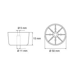 Meubelpoot zwart rond Ø 5 cm en hoogte 1,5 cm  van kunststof