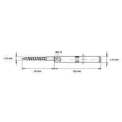 Plankdrager pin voor blinde bevestiging lengte 12 cm met draagvermogen van 85 kg