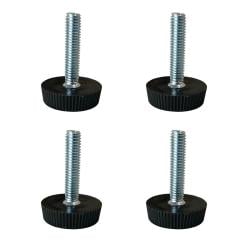Stelvoet zwart rond Ø 2,5  cm en hoogte 0,7 cm  van massief kunststof (M6)  - 4 stuks