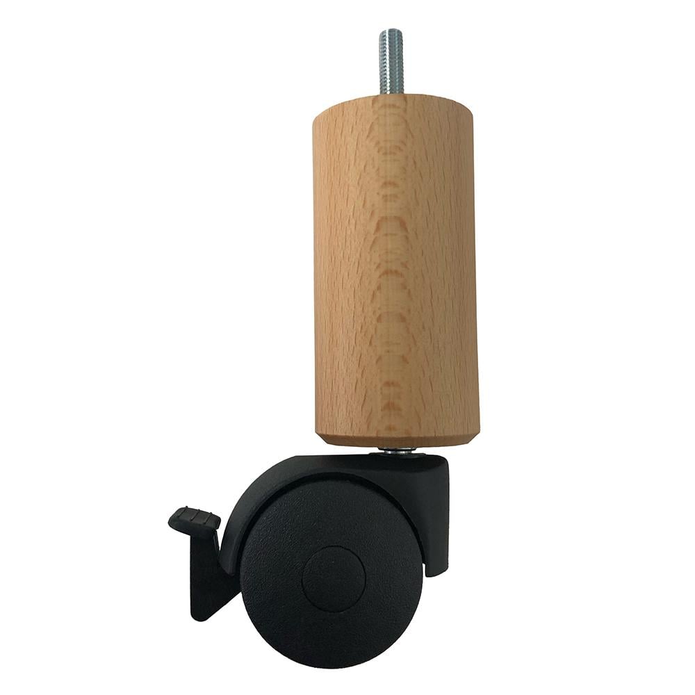 Meubelpoot met wiel en rem rond Ø 5 cm en hoogte 16 cm van massief hout (M8) afbeelding