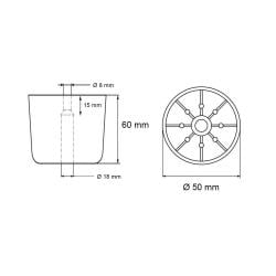 Meubelpoot zwart rond Ø 5 cm en hoogte 6 cm  van kunststof