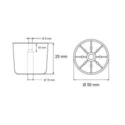 Meubelpoot zwart rond Ø 5 cm en hoogte 2,5 cm  van kunststof