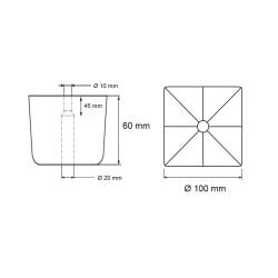 Meubelpoot zwart taps 10 bij 10 cm en hoogte 6 cm van kunststof, taps 10 x 10 cm / 8 x 8 cm Meubelpoot zwart taps 10 bij 10 cm en hoogte 6 cm van kunststof, taps 10 x 10 cm / 8 x 8 cm