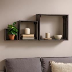 3 houten kubussen wandplanken greywash 40 bij 40 en 15 cm diep