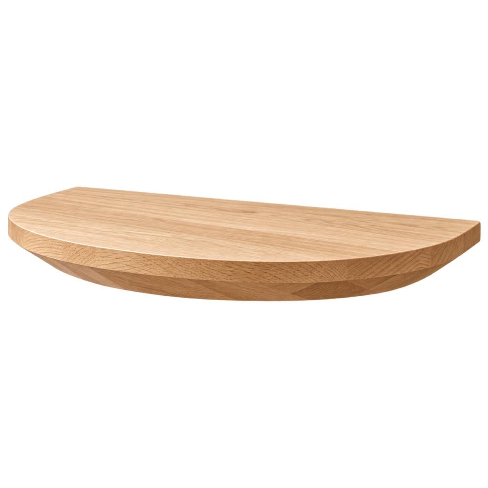 Wandplank halve maan eiken 20 bij 40 cm van 4 cm dik massief eikenhout met verjongde facetrand - Zwevend te monteren